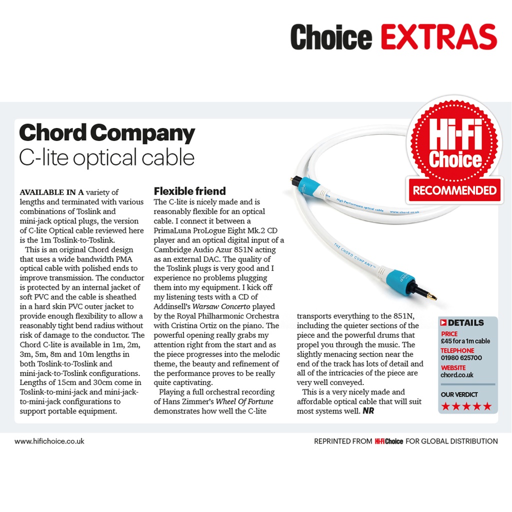 Chord C-lite Toslink to Minijack 5